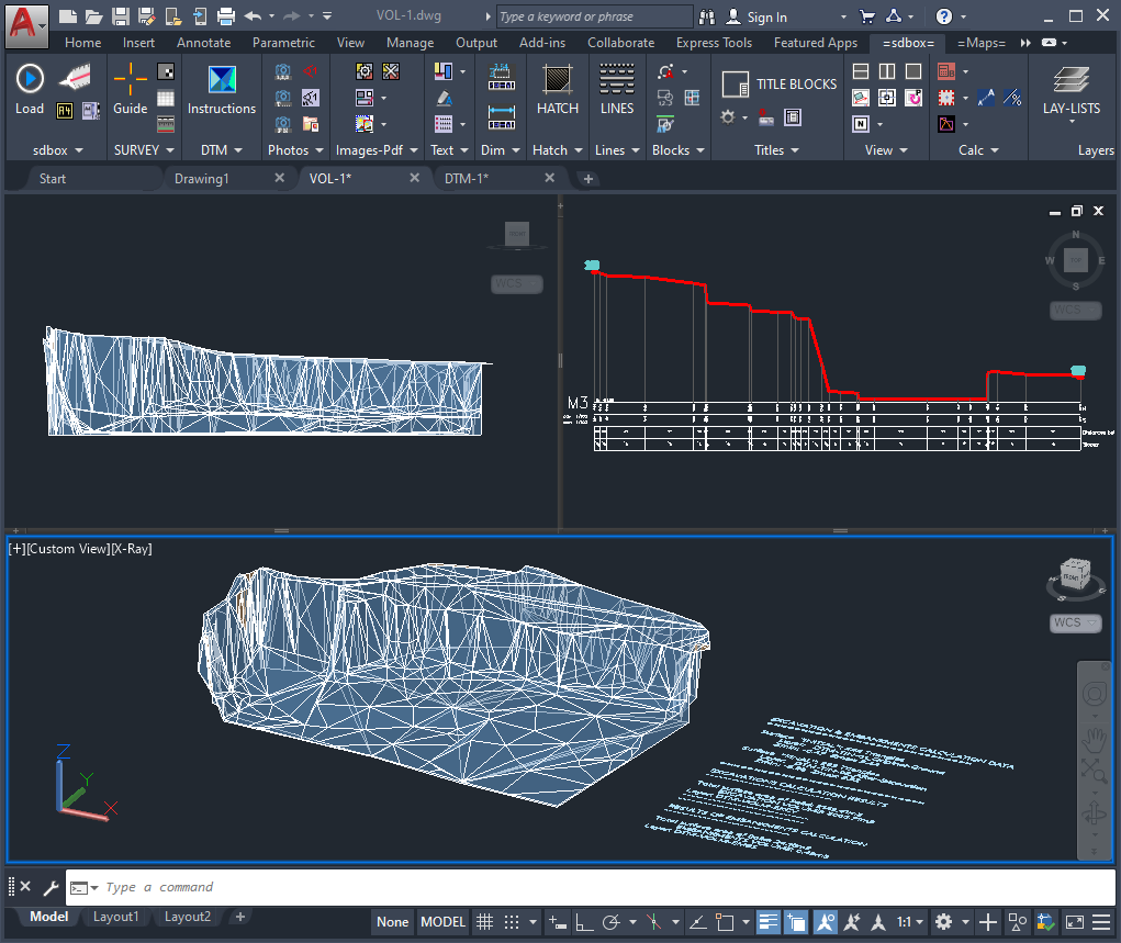 Profiles, surfaces and cut and fill volumes